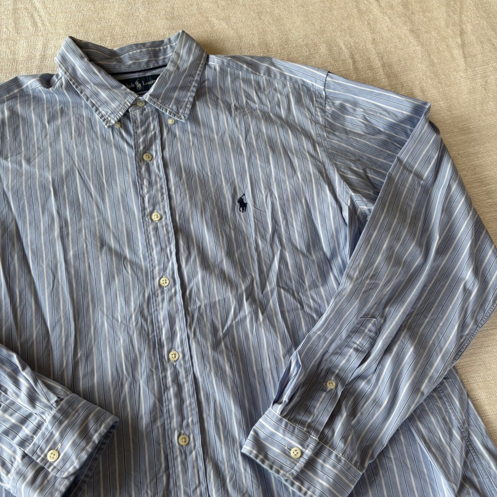 Polo Ralph Lauren XXL Classic Fit Striped Button Down Shirt Blue White Cotton‎